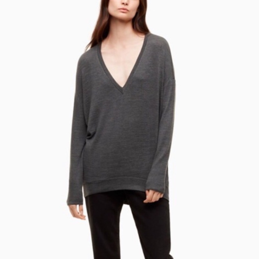 NEW ARITZIA WILFRED FREE Devinette VNeck Long Sleeve Shirt Gray OVERSIZED XXS